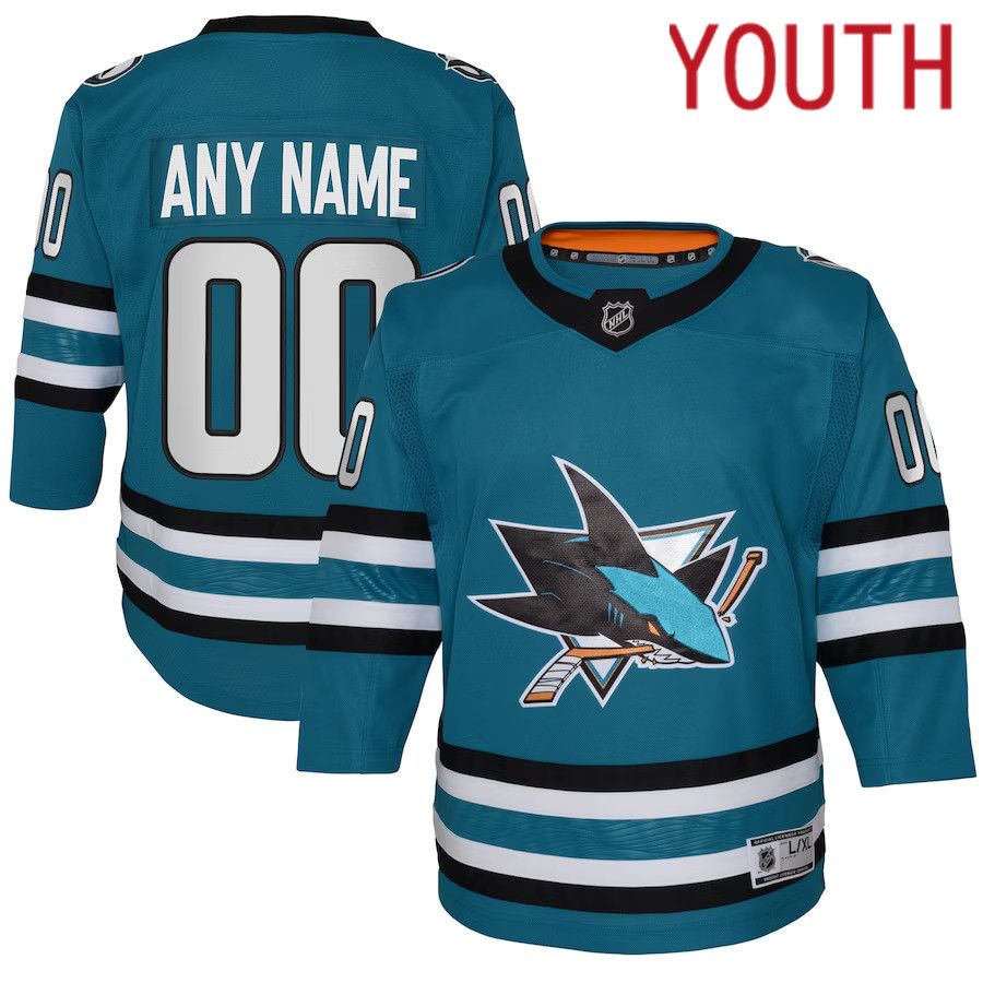 Youth San Jose Sharks Teal Premier Custom NHL Jersey->youth nhl jersey->Youth Jersey